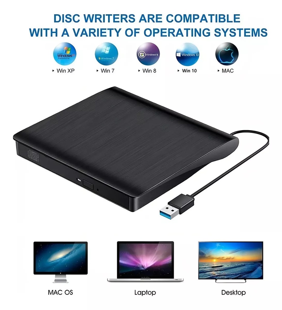 Unidad Cd Dvd Externa Usb 3.0 Alta Velocidad Portátil Lector