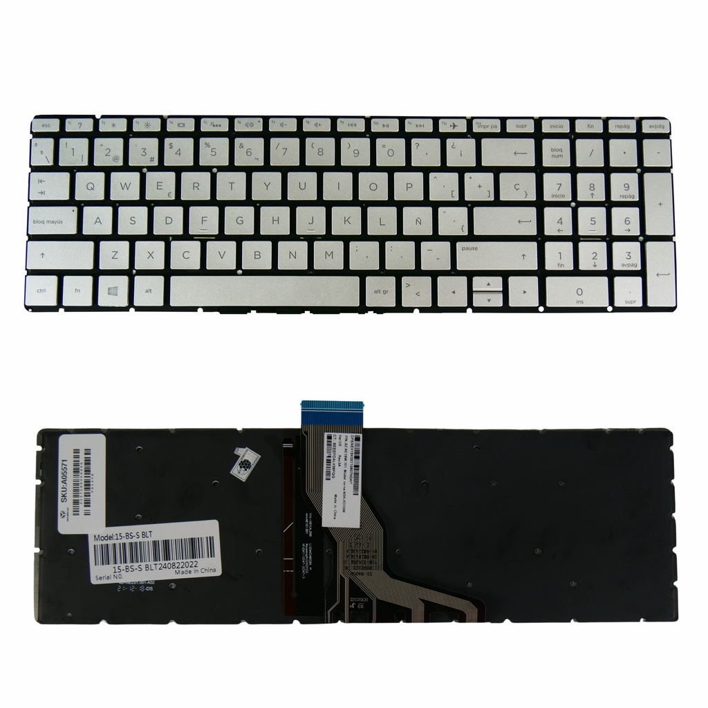 Teclado Portátil HP 15-BS 15-CW 15-BK 15-DA 15-BW 15-DY 15-CD 15-DB 15-BR 15-CB 15-BP 17-BS 17-AK 17-CA 15-CX PLATEADO RETRO
