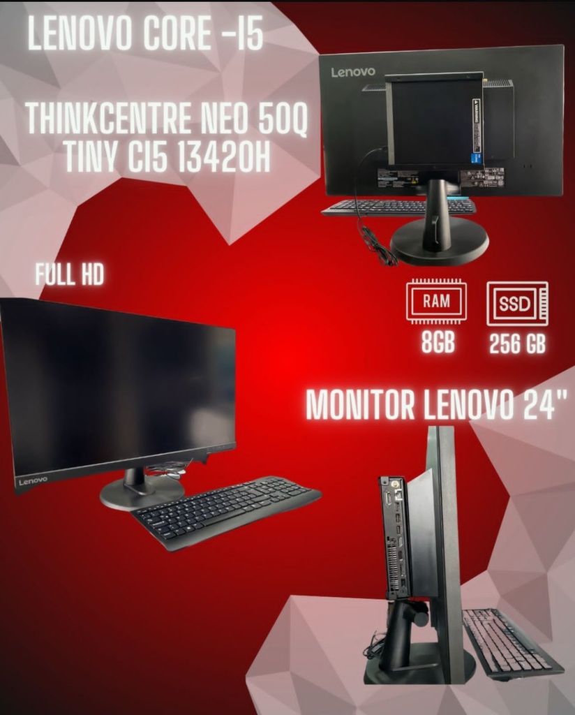 COMPUTADOR LENOVO THINKCENTRE NEO 50Q TINY I5 13420H 8 RAM SSD 256 / MONITOR 24 PULG FHD