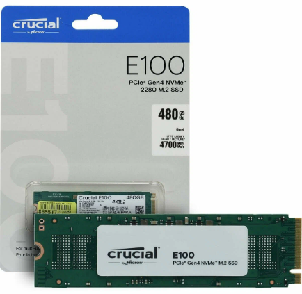 SSD M.2 NVME 480GB Crucial E100 4700MB/S Pcie 4.0 Gen 4