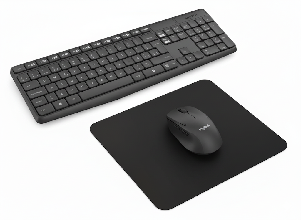Combo Teclado y Mouse Logitech MK235 + Pad Mouse Cuadrado 20x20 CM