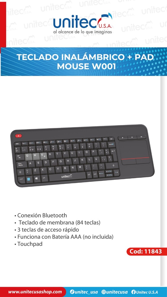 Teclado Inalambrico + Pad Mouse W001 Unitec