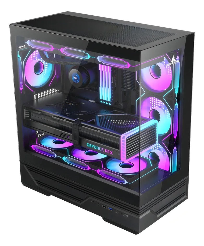chasis Gamer Iceberg Crystal Gx Black 7 Ventiladores Argb Usb C Negro