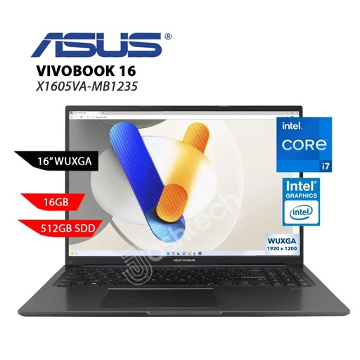 [ASUS40] PORTATIL ASUS X1605VA-MB1235 INTEL CORE I7 13620H RAM 16GB NVME 512GB 16 PULG COLOR INDIE BLACK