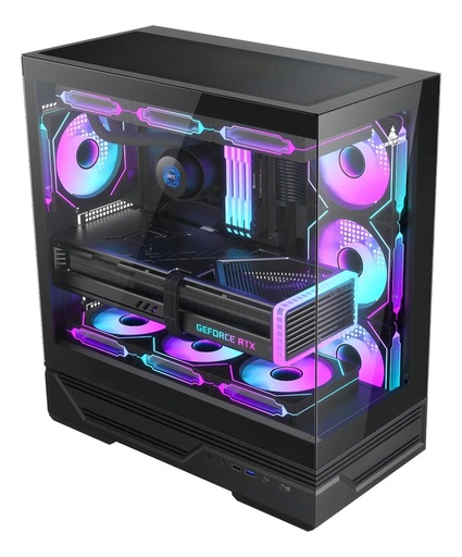 [CRIS1] chasis Gamer Iceberg Crystal Gx Black 7 Ventiladores Argb Usb C Negro