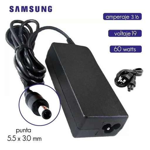[A09701] CARGADOR PORTATIL SAMSUNG 19V 3.16 AMP 5.5*3.0MM HOMOLOGADO