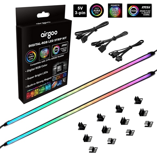 [A5266] Tira LED RGB direccionable para PC, tira magnética ARGB de arco iris difusa de 2 x 15.7 pulgadas para Aura SYNC de 5 V, 3 pines