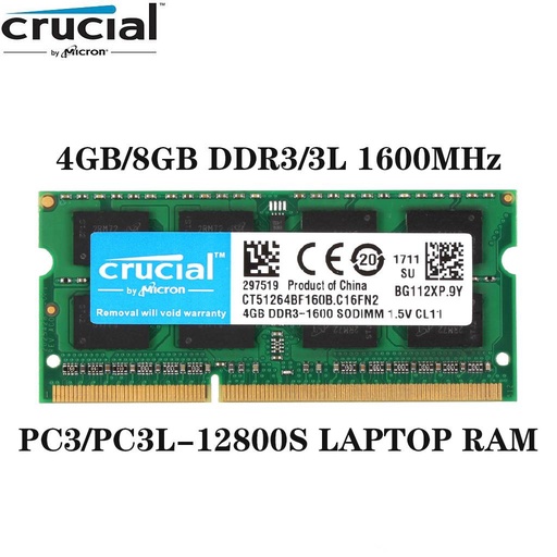 [CR14] RAM PORTATIL DDR3 4GB PC3L 1.35V 1600MHZ-12800 CRUCIAL