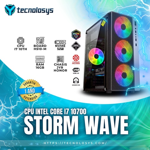 [FAB001] CPU JYR HONOR GAMER INTEL I7 10700 B.ASUS H510 DDR4 16GB 3200 M.2 NVME 512GB  RGB 4 FAN CON VIDRIO