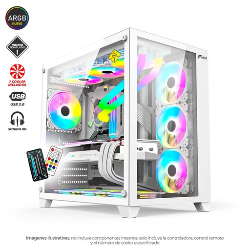 [JX119] CHASIS GAMER JYR AURORA JX119 BLANCO / 7 COOLERS ARGB