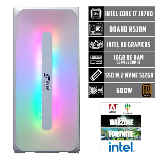 [CLON2] CPU GAMER JYR JX118 INTEL CORE I7 10700 B.BOARD ASUS PRIME H510M-E RAM 16GB RGB M.2 512GB FUENTE 600W REAL